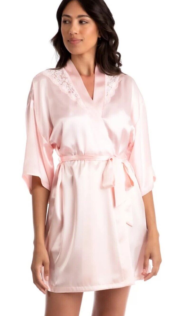 Lilac & London Pink Satin Wrap Robe Womens L Nwt